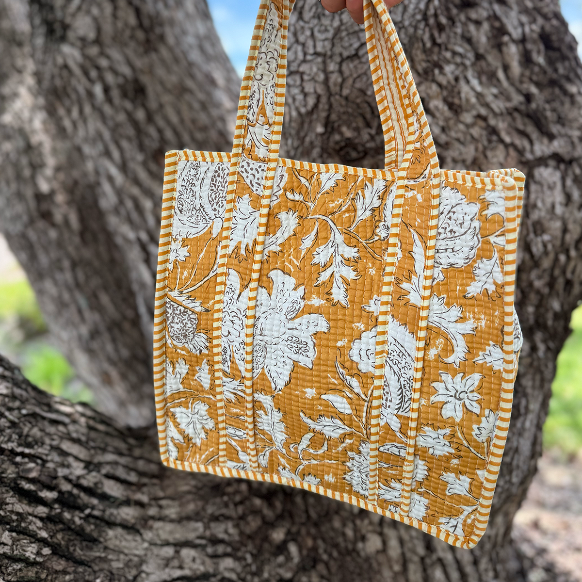 Cotton Tote Bag  Handmade Patchwork Indian Block Print (Medium Size)
